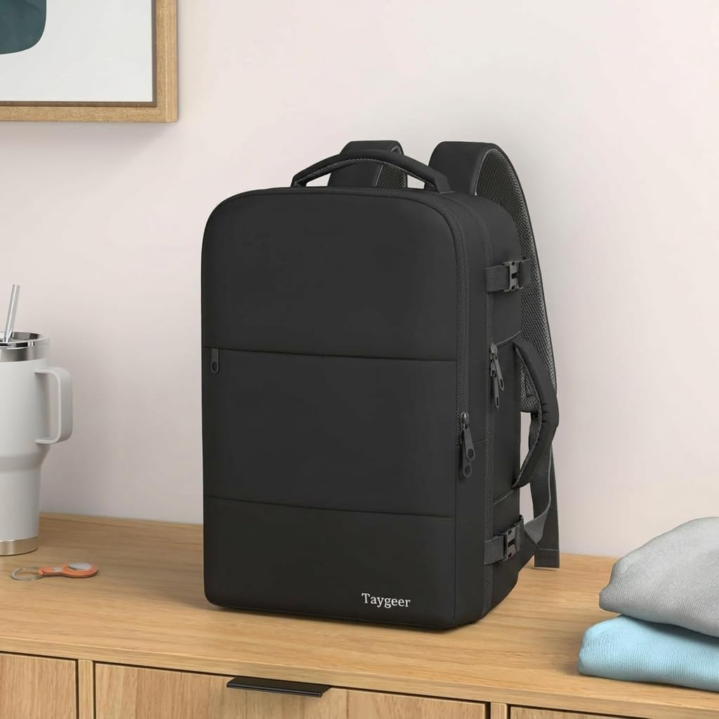 Taygeer Travel Laptop Backpack for Men Women, Airplane Approved Travel Backpack Suitcase with Water Bottle Pocket, Lightweight College 35l Luggage Bag 15.6inch Laptop Mochila Gifts for Business,Black - Image 2