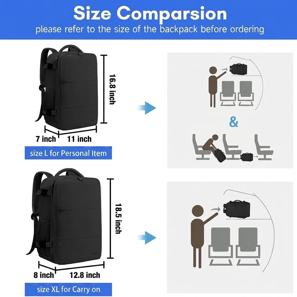 Taygeer Travel Laptop Backpack for Men Women, Airplane Approved Travel Backpack Suitcase with Water Bottle Pocket, Lightweight College 35l Luggage Bag 15.6inch Laptop Mochila Gifts for Business,Black - Image 6