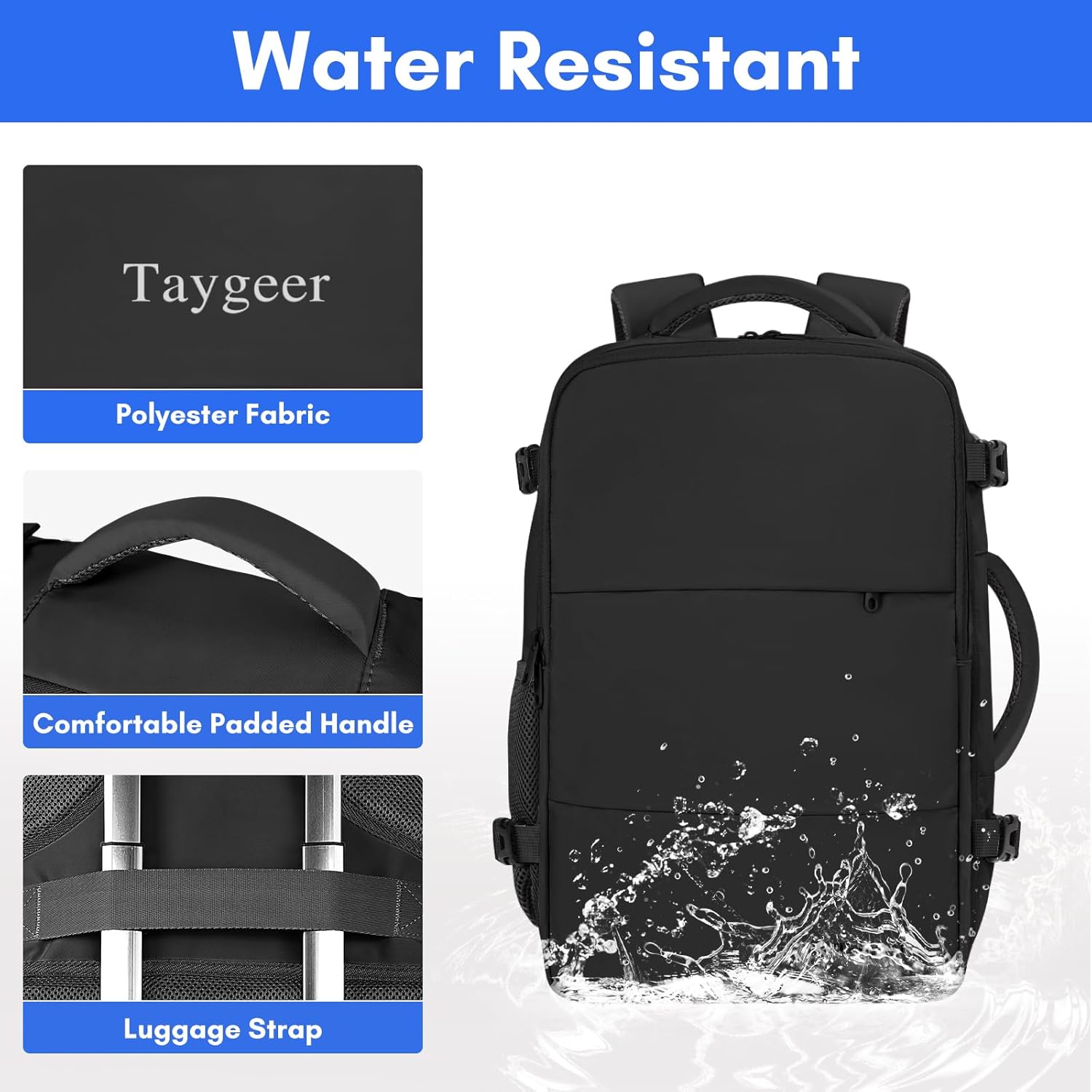 Taygeer Travel Laptop Backpack for Men Women, Airplane Approved Travel Backpack Suitcase with Water Bottle Pocket, Lightweight College 35l Luggage Bag 15.6inch Laptop Mochila Gifts for Business,Black - Image 7